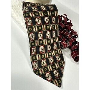 Vito Rufolo Italy Silk Tie Geometric Red Gold Black Textured Handmade